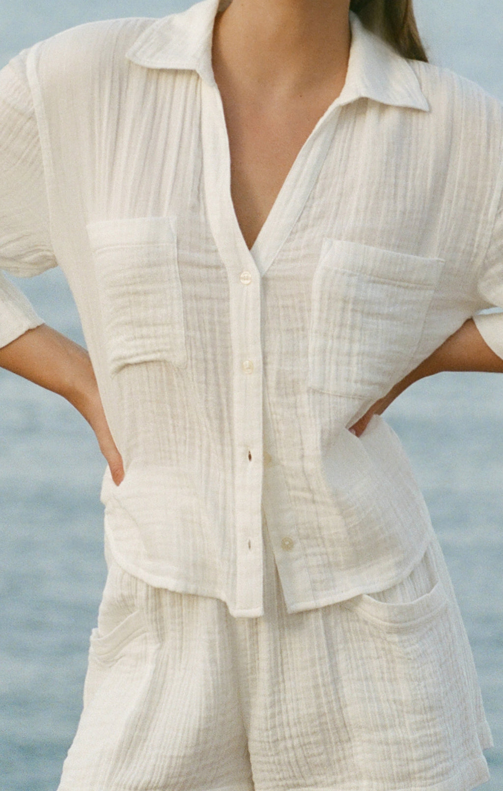 Helena Airy Gauze Button Up